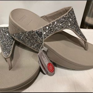 FitFlop Glitterball Toe-Post Silver Sandals